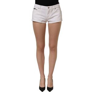 Dolce & Gabbana White Cotton Low Rise Denim Hot Pants Women's Shorts